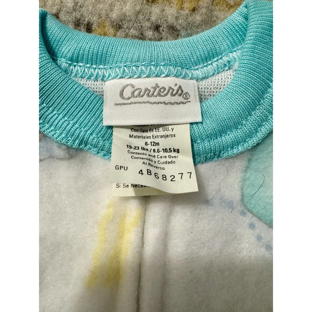 Carter's Vintage Fleece Footed Bodysuit One Piece 12 Months Animals Cloud NWT
